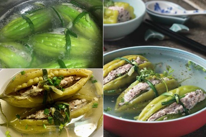 nấu canh khổ qua dồn thịt nguyên trái