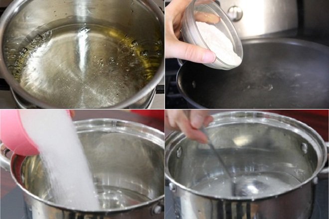 nấu hỗn hợp nước muối đường