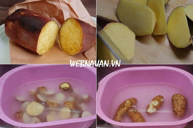 ngâm nước khoai lang và cắt vát xéo