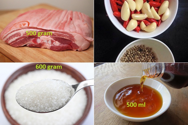 nguyên liệu làm thịt ba chỉ ngâm nước mắm