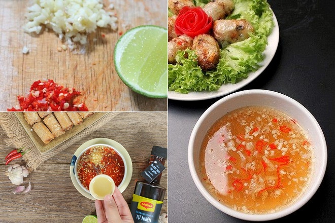 pha nước mắm chấm chả giò tôm thịt