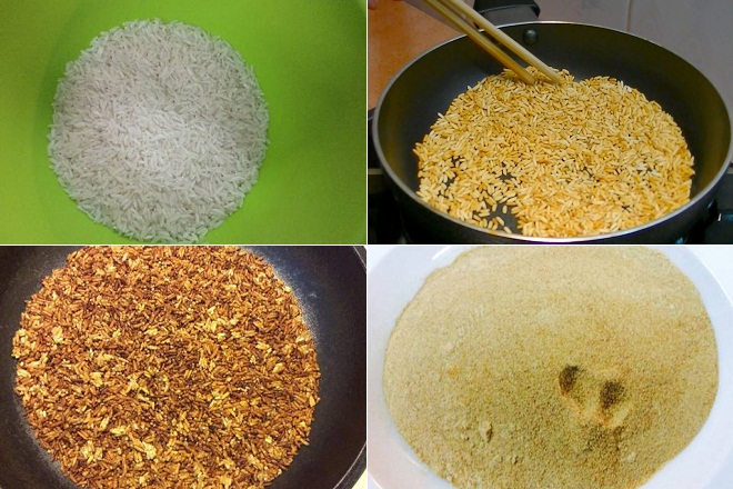 rang gạo nếp làm thính