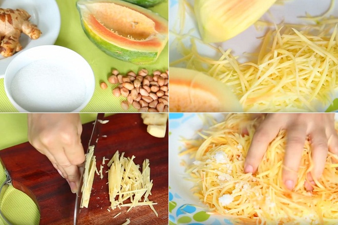 sơ chế gừng và đu đủ làm mứt