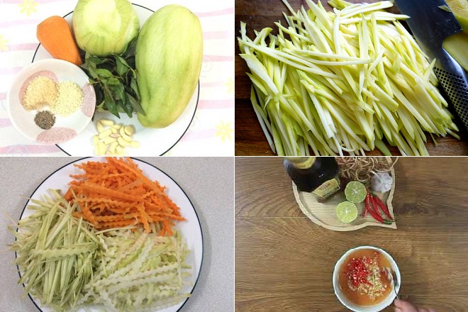 sơ chế nguyên liệu làm nộm su hào xoài xanh