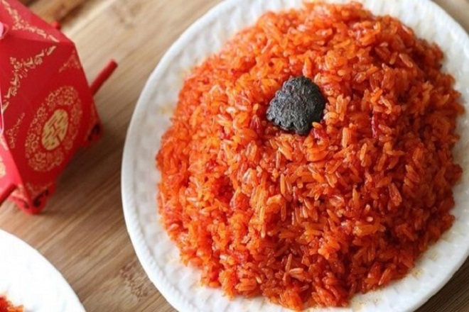 thành phẩm xôi vò gấc rực rỡ