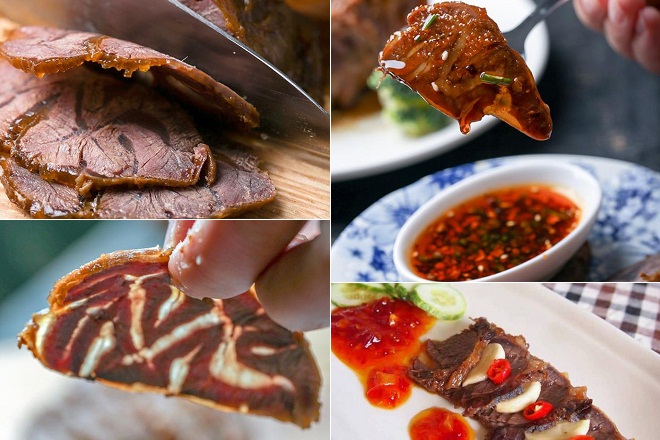 thịt bắp bò ngâm mắm chấm nước sốt tương ớt