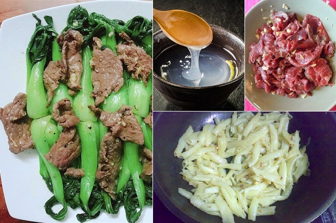 cách làm nui xào bò rau cải ướp bột năng