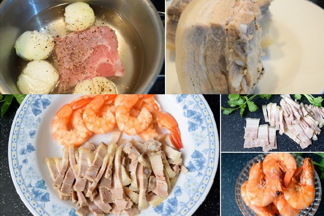 luộc thịt heo và tôm