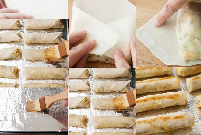 các bước gói nhân và nướng chả giò