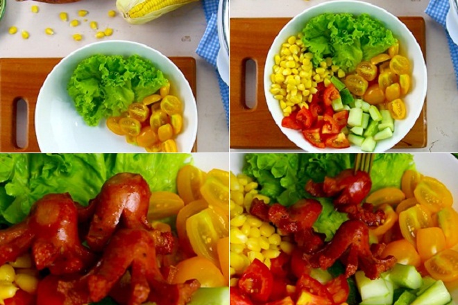 cách làm salad rau củ xúc xích