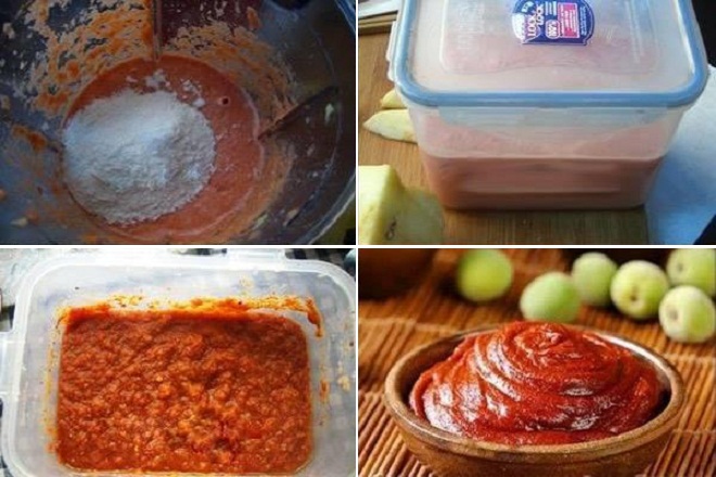 cho tương ớt hàn quốc vào hộp nhựa để lên men