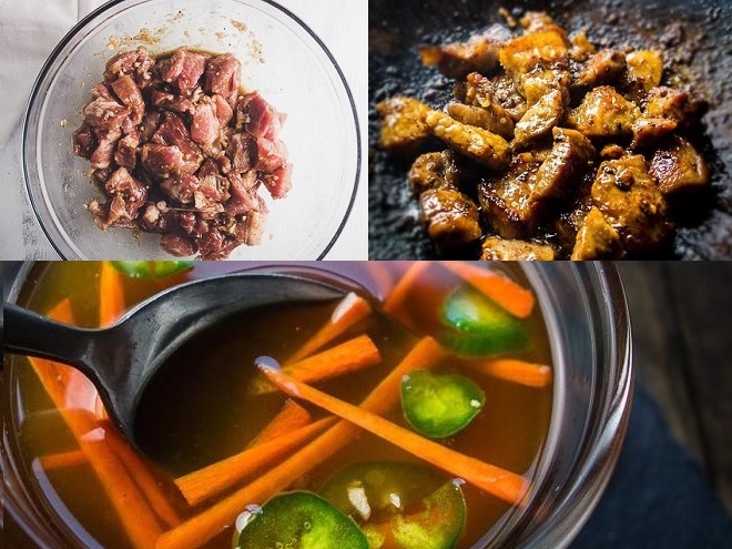 công đoạn ướp và nướng thịt kết hợp pha nước mắm