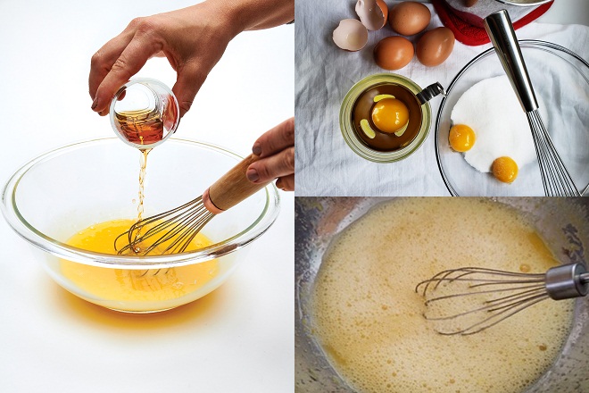 đánh lòng đỏ trứng với đường, rượu Rum