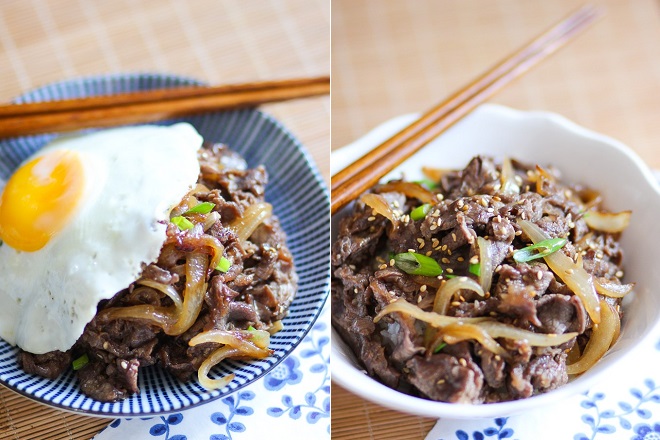 dĩa thịt bò chiên hành tây
