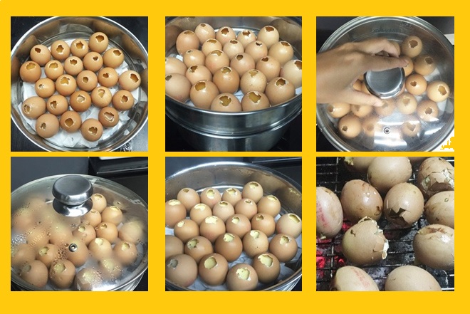 hấp hột gà chín rồi đem nướng