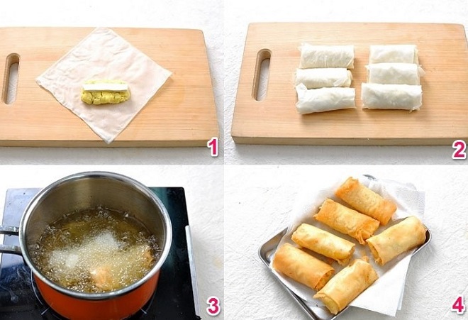 khâu cuốn chả giò và chiên vàng đều