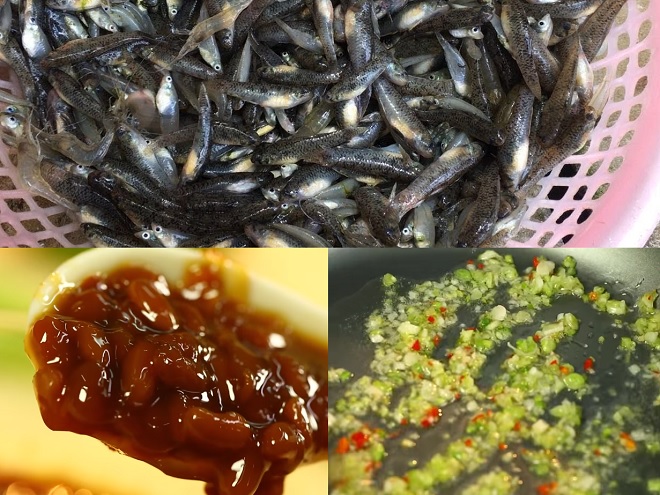 làm sạch cá bống và chuẩn bị tương hột để làm nước kho