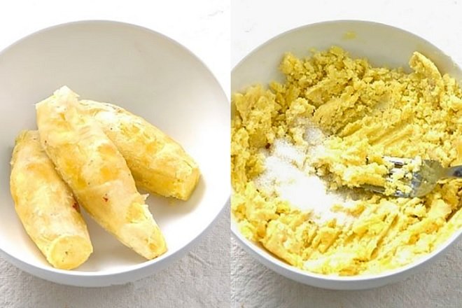 luộc chín khoai lang và nghiền nhuyễn