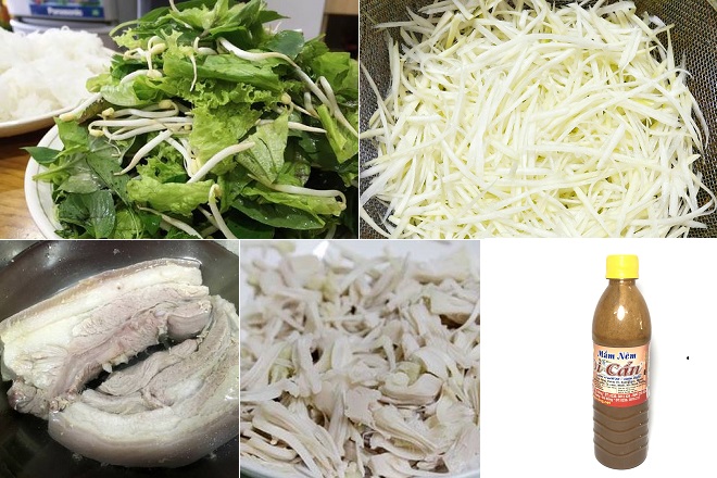 nguyên liệu làm bún mắm nêm thịt luộc