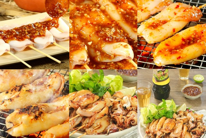 nướng chín mực và bày biện ra dĩa