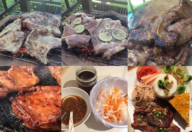 nướng chín thịt sườn và sửa soạn đồ chua ăn kèm cơm tấm bì chả