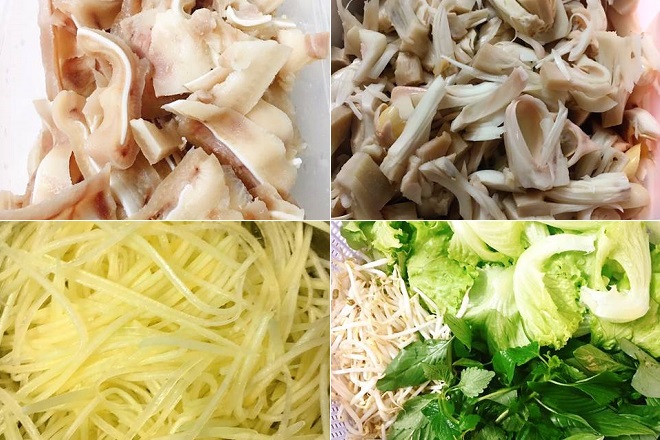 sơ chế nguyên liệu làm bún mắm nêm