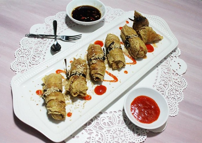 thành phẩm chả giò chay bọc vỏ tàu hủ ky ngon mê hoặc