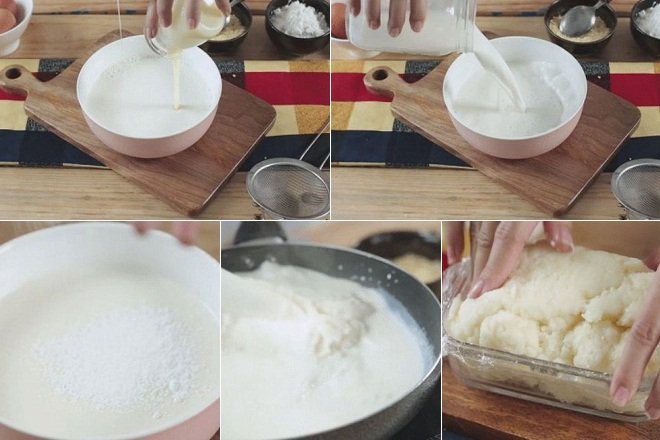 trộn hỗn hợp sữa làm bánh chiên