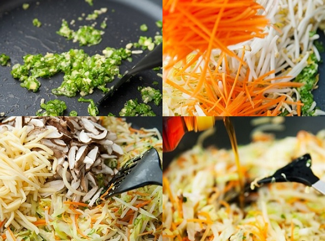 xào nhân chả giò