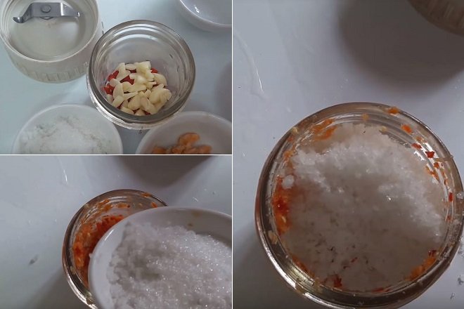 xay nhuyễn nguyên liệu làm muối tôm bằng máy sinh tố