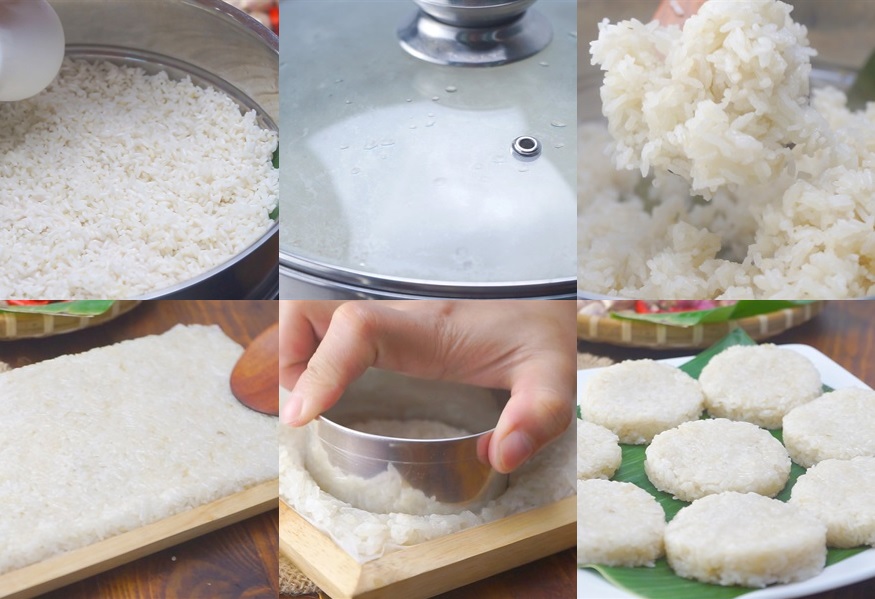 các công đoạn nấu chín và tạo hình xôi nếp