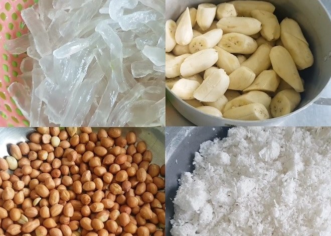các nguyên liệu bày sẵn để nấu chè
