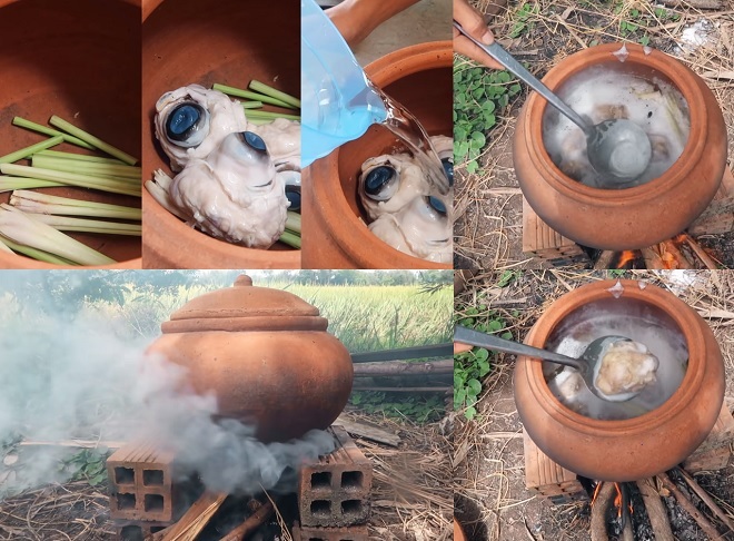 cách đun mắt bò với sả bằng nồi đất
