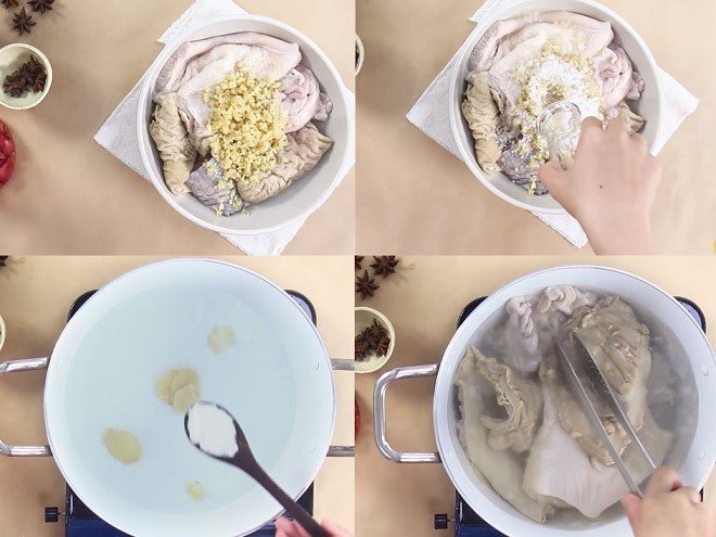 cách khử mùi lòng bò và chần sơ trong nước sôi
