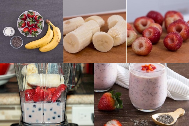 cách làm sinh tố dâu chuối hạt chia