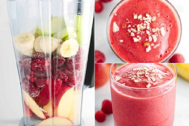 cách làm sinh tố táo chuối mâm xôi