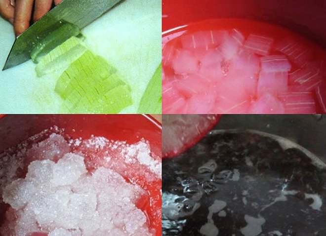 cách lấy thịt nha đam và đun cùng hỗn hợp đậu