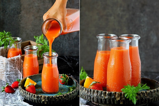 cách pha chế nước ép cà rốt với dâu tây
