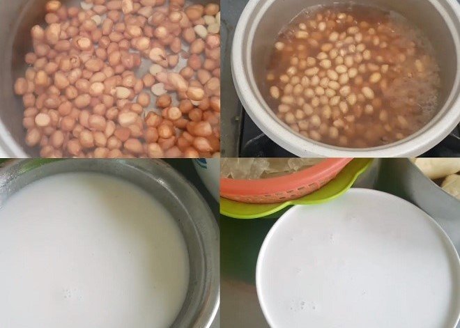 công đoạn luộc đậu phộng và vắt dừa khô thành nước