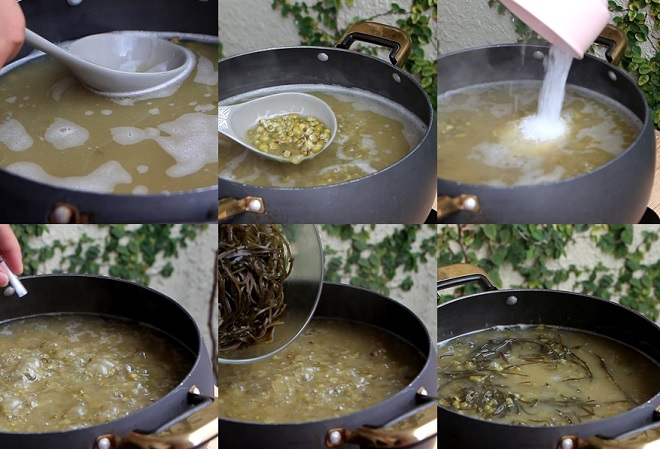công đoạn nấu chín hỗn hợp chè