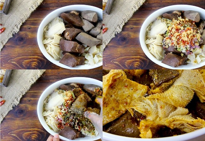 công đoạn ướp hỗn hợp sách bò
