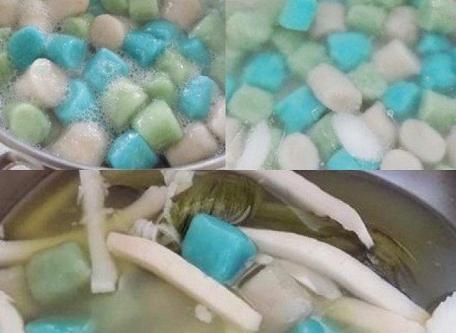 đun hỗn hợp chè khoai môn với dừa non