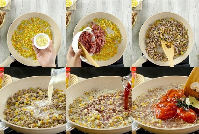 đun hỗn hợp thịt bò xốt cà chua