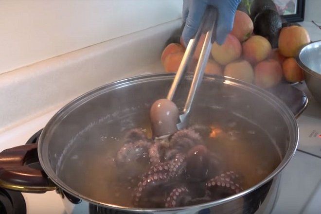 gắp bạch tuộc luộc chín