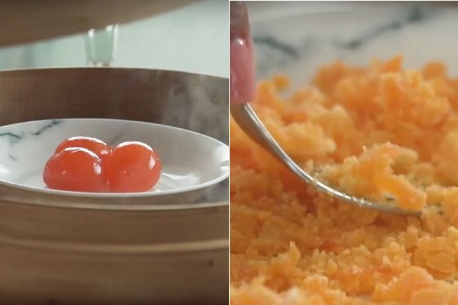 hấp chín trứng muối và nghiền nhuyễn