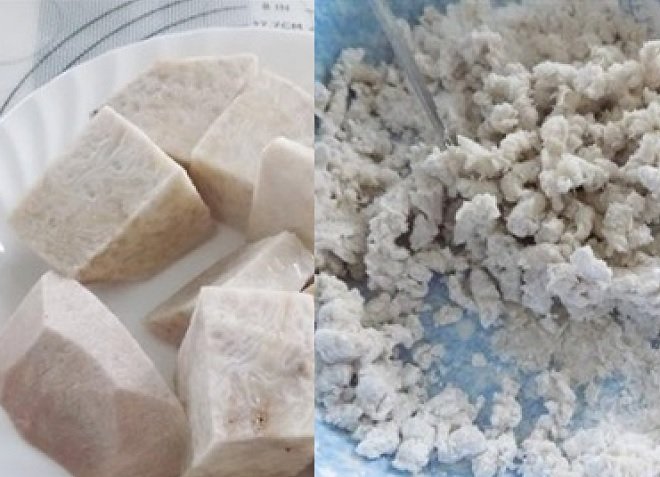 hấp chín và dầm nhuyễn nha đam