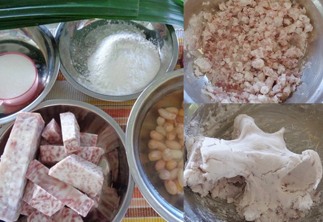 khâu trộn bột nếp và khoai môn