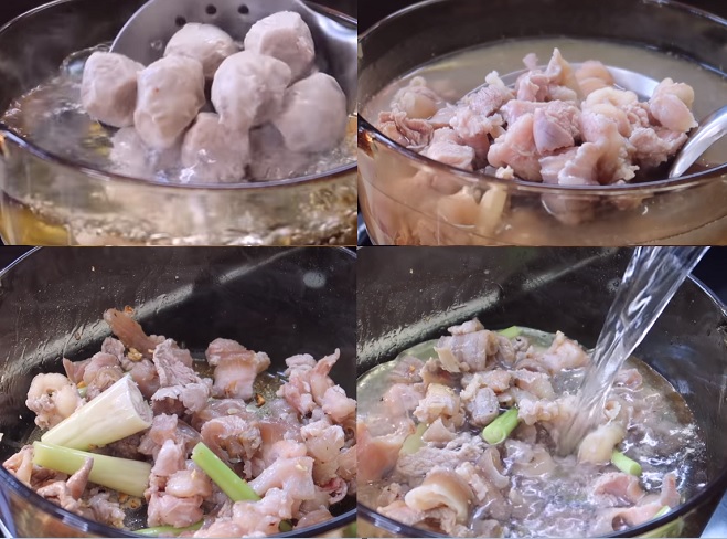 luộc sơ bò viên với gân bò và hầm nước dùng lẩu