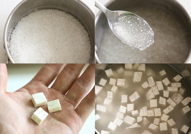 nấu chín bột báng và luộc mềm khoai môn