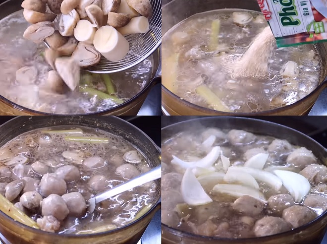 nêm gia vị và thêm vào các nguyên liệu cho nồi lẩu